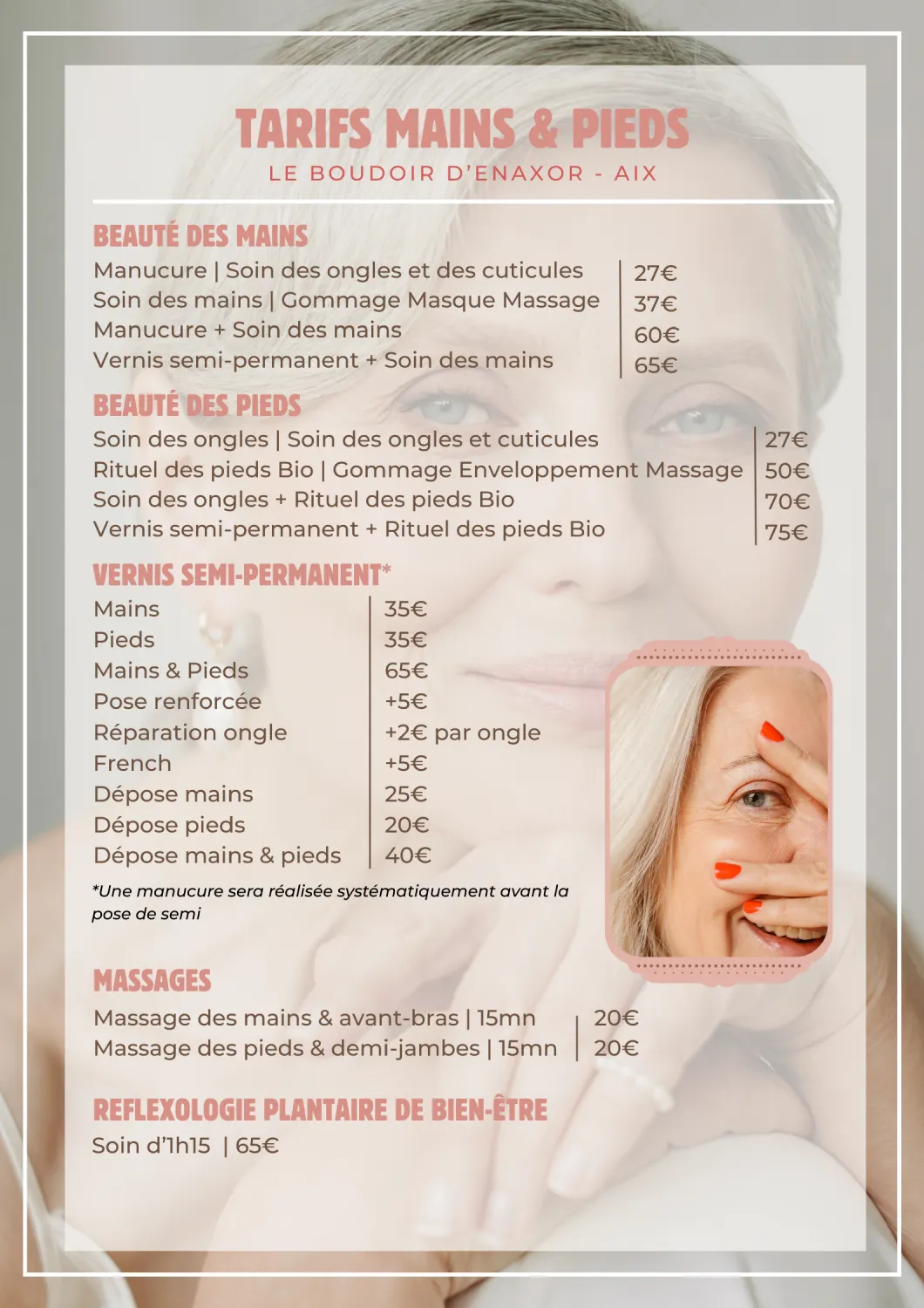 Tarifs mains et pieds intitut beauté le boudoir d'enaxor à Aix-en-Provence Tarifs mains et pieds intitut beauté le boudoir d'enaxor à Aix-en-Provence