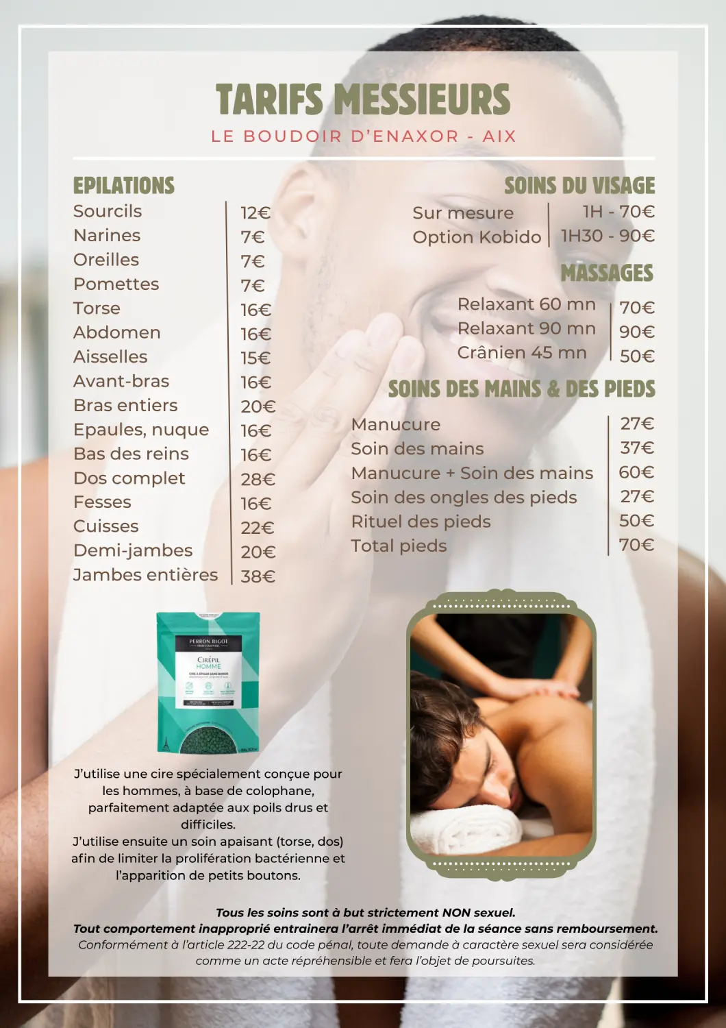 Tarifs messieurs institut Aix en Provence le Boudoir d'Enaxor Tarifs messieurs institut Aix en Provence le Boudoir d'Enaxor